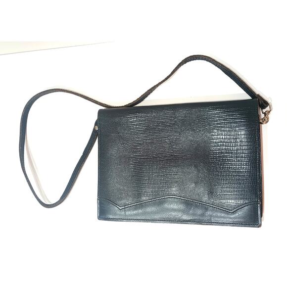 VINTAGE HALA NAVY LEATHER SNAKESKIN PRINT FLAP RETRO PURSE - Picture 3 of 11